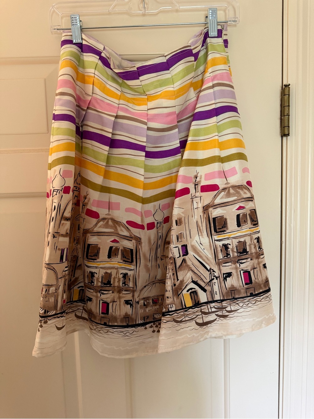 Allison Taylor Cream Skirt with Pastel Stripes & Village Print